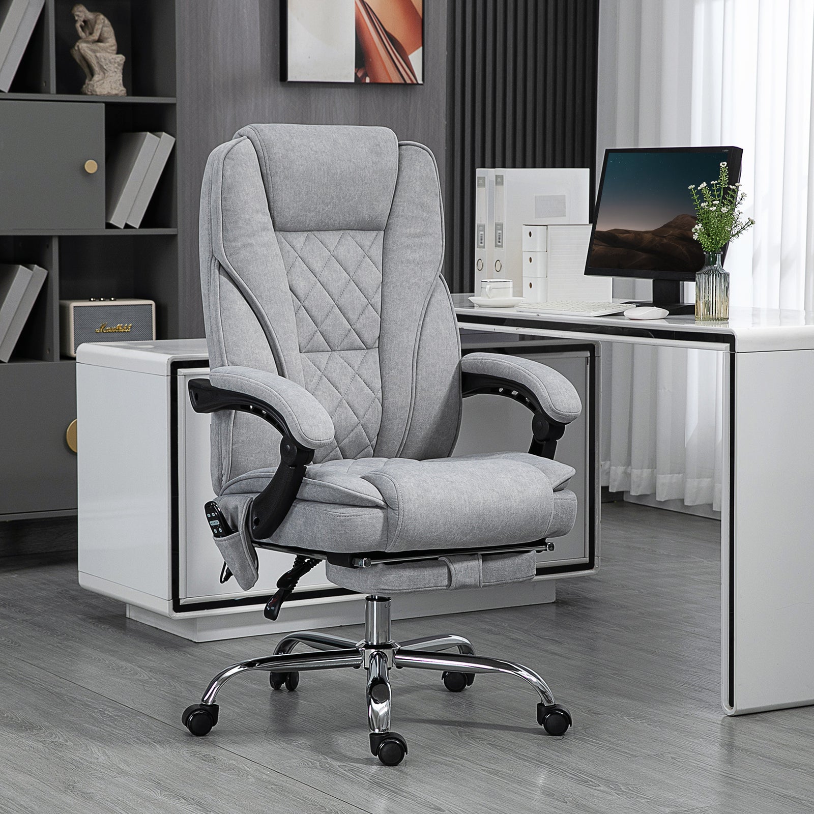Massage Office Chair, Heated Reclining Computer Chair with Adjustable Height and Footrest, Grey