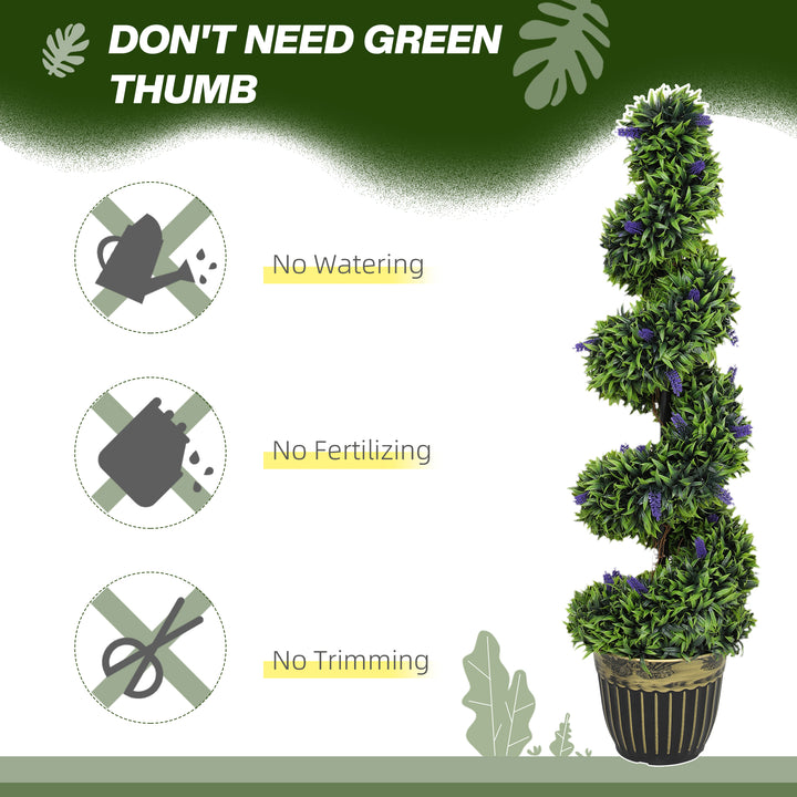 Set of 2 Decorative Artificial Plants, Boxwood Spiral Topiary Tree with Lavender and Pot, Fake Plants for Home Indoor Outdoor Decor, 115cm
