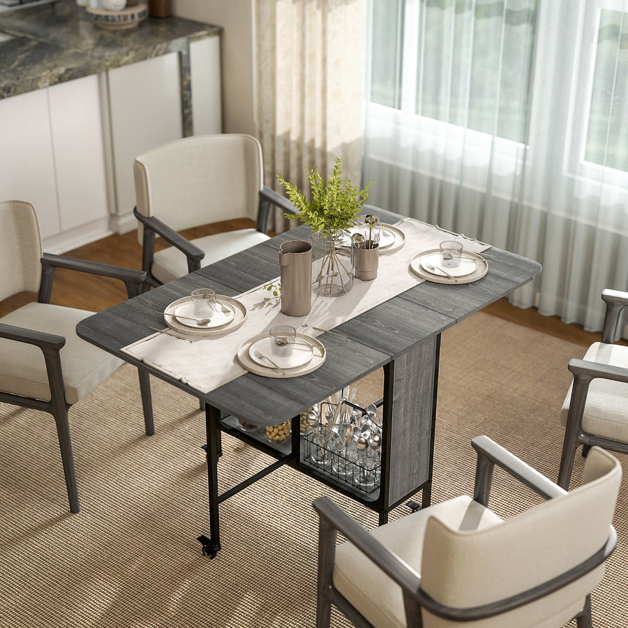 Six-Person Drop Leaf Dining Table - Grey/Black