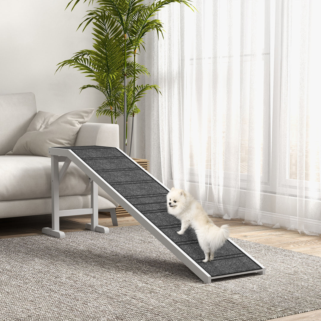 MCL Pet Ramp for Dogs with Non-Slip Carpet and Top Platform - White & Grey
