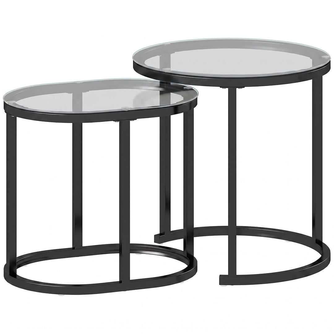 Nest of Tables with Steel Frame and Tempered Glass Tabletop, Modern Co