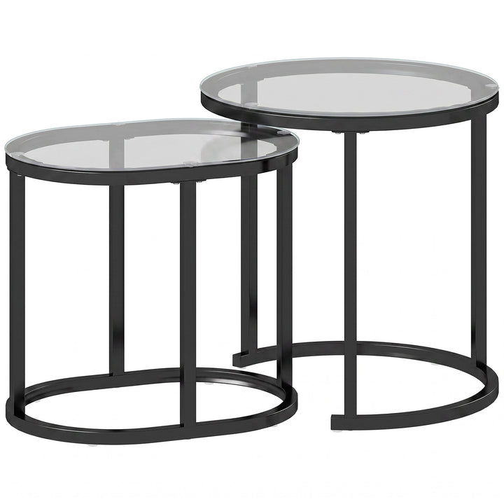 Nest of Tables with Steel Frame and Tempered Glass Tabletop, Modern Co
