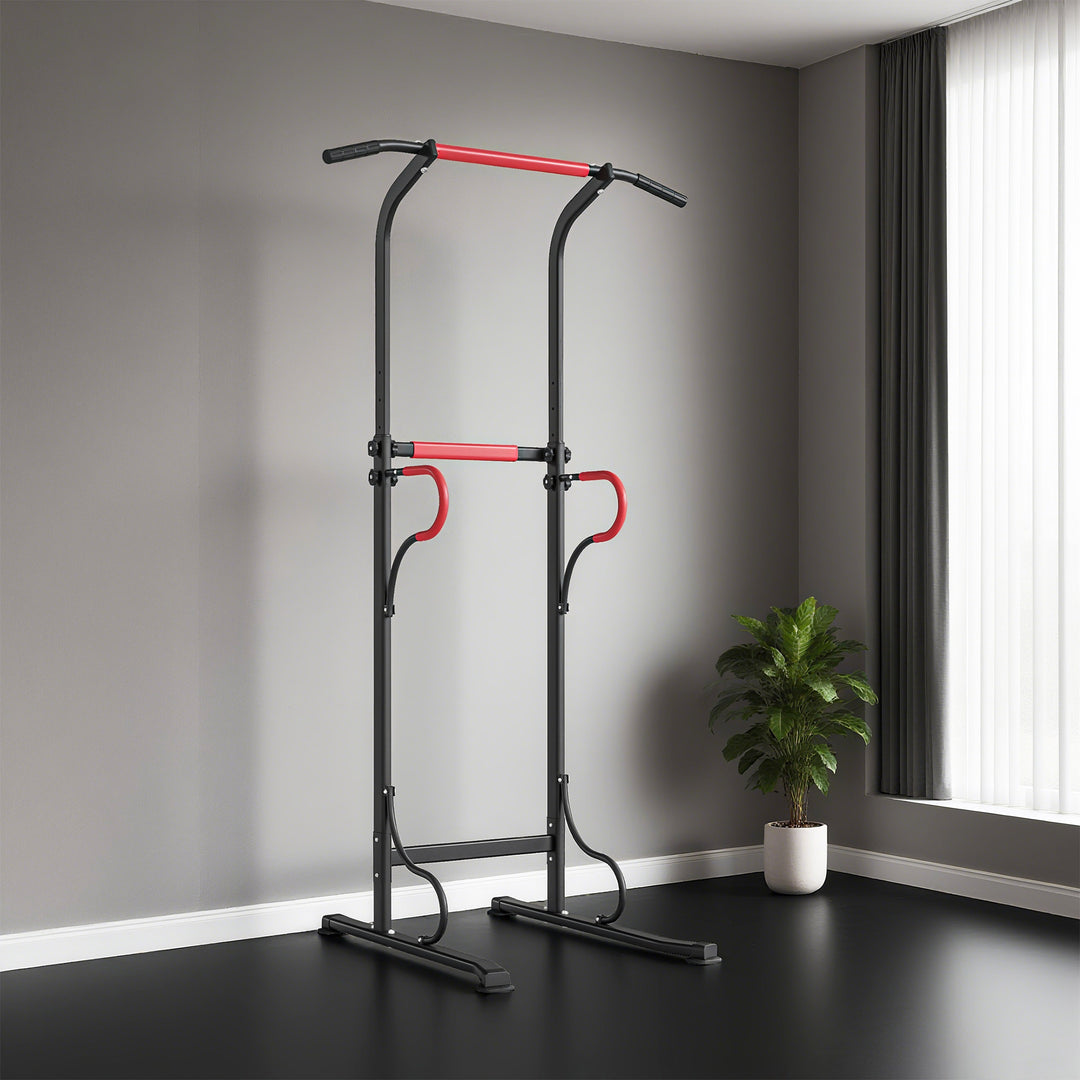 MCL Steel Multi-Use Exercise Power Tower Pull Up Station Adjustable Height W/ Grips