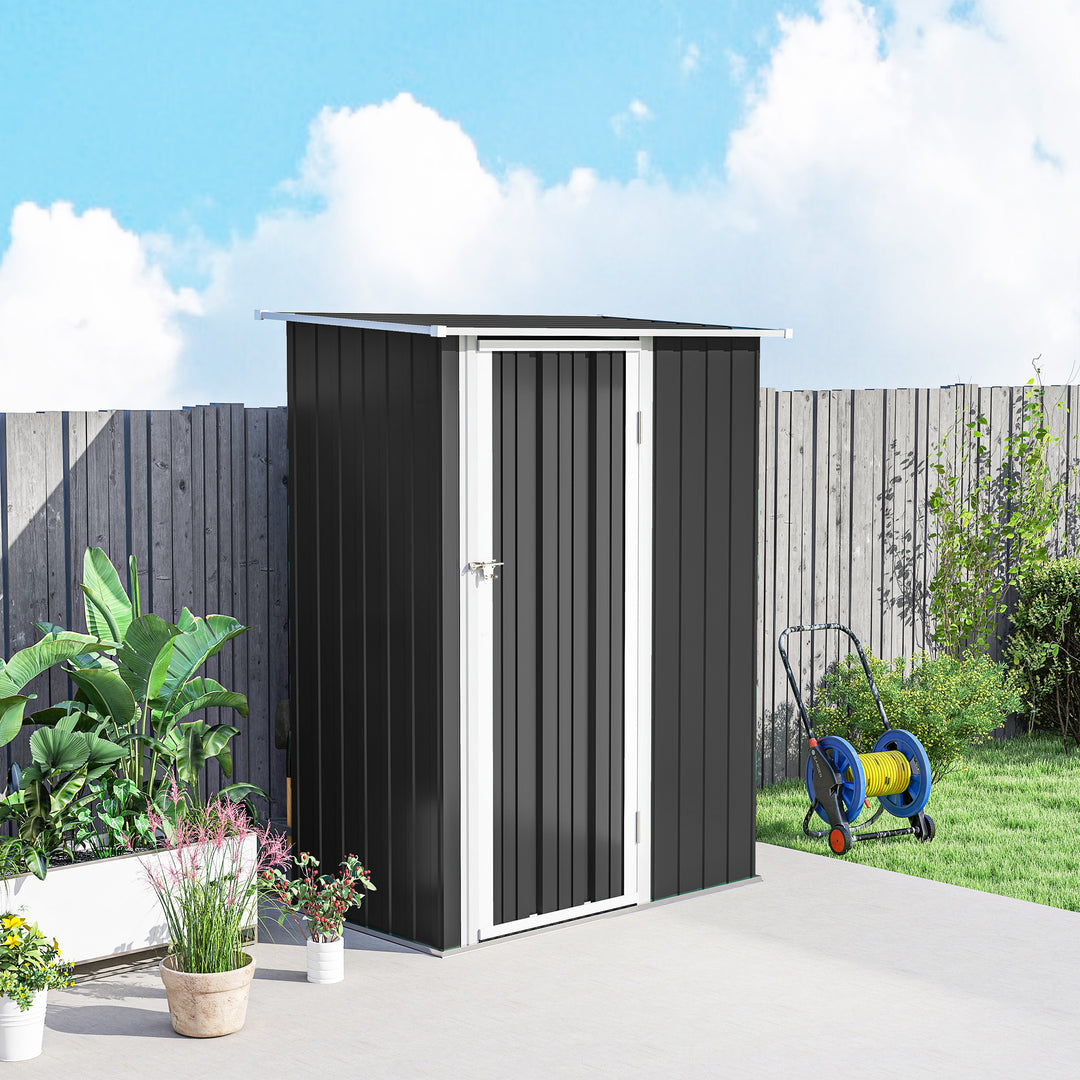 5ft x 3ft Metal Garden Storage Shed, Outdoor Tool Shed with Sloped Roof, Lockable Door for Tools, Equipment, Grey