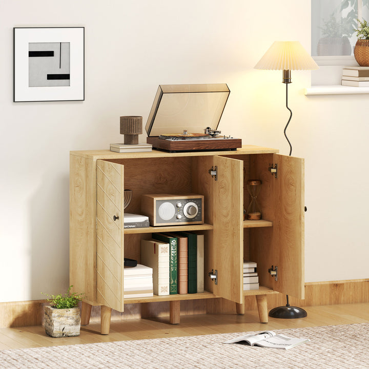 Vintage Sideboard with Chevron Doors and Pine Wood Legs for Living Roo
