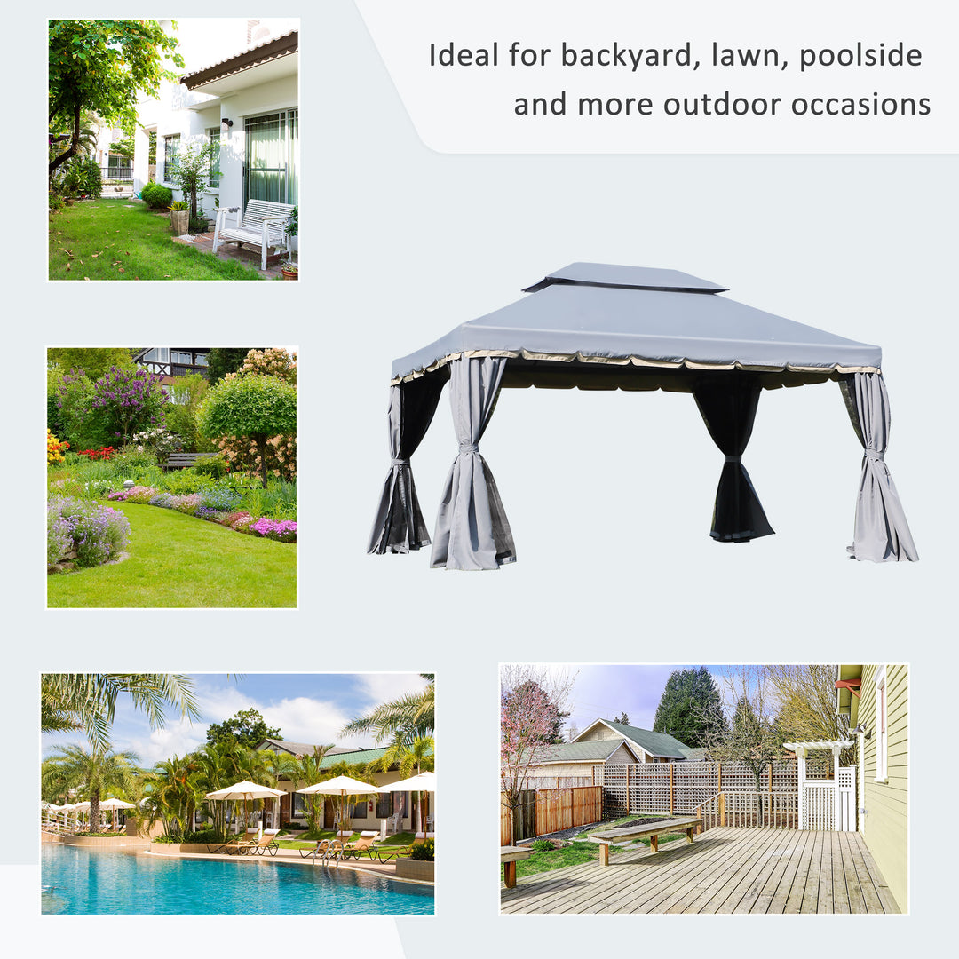 3 x 4m Aluminium Garden Gazebo, Marquee Canopy Shelter Pavilion Party Tent with Nets and Curtains for Garden and Deck, Grey