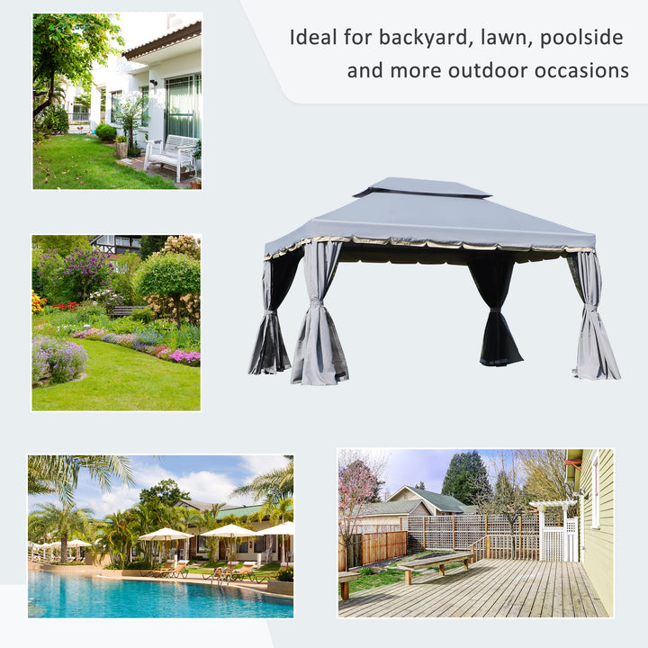 3 x 4m Aluminium Garden Gazebo, Marquee Canopy Shelter Pavilion Party Tent with Nets and Curtains for Garden and Deck, Grey