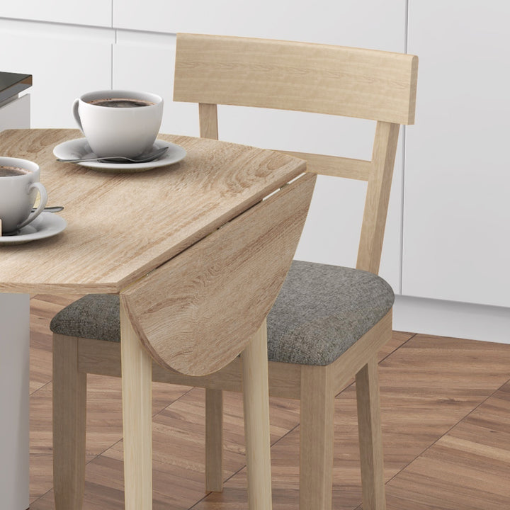 Folding Dining Table for 4, Round Drop Leaf Table, Modern Space Saving Small Kitchen Table with Wood Legs for Dining Room, Natural