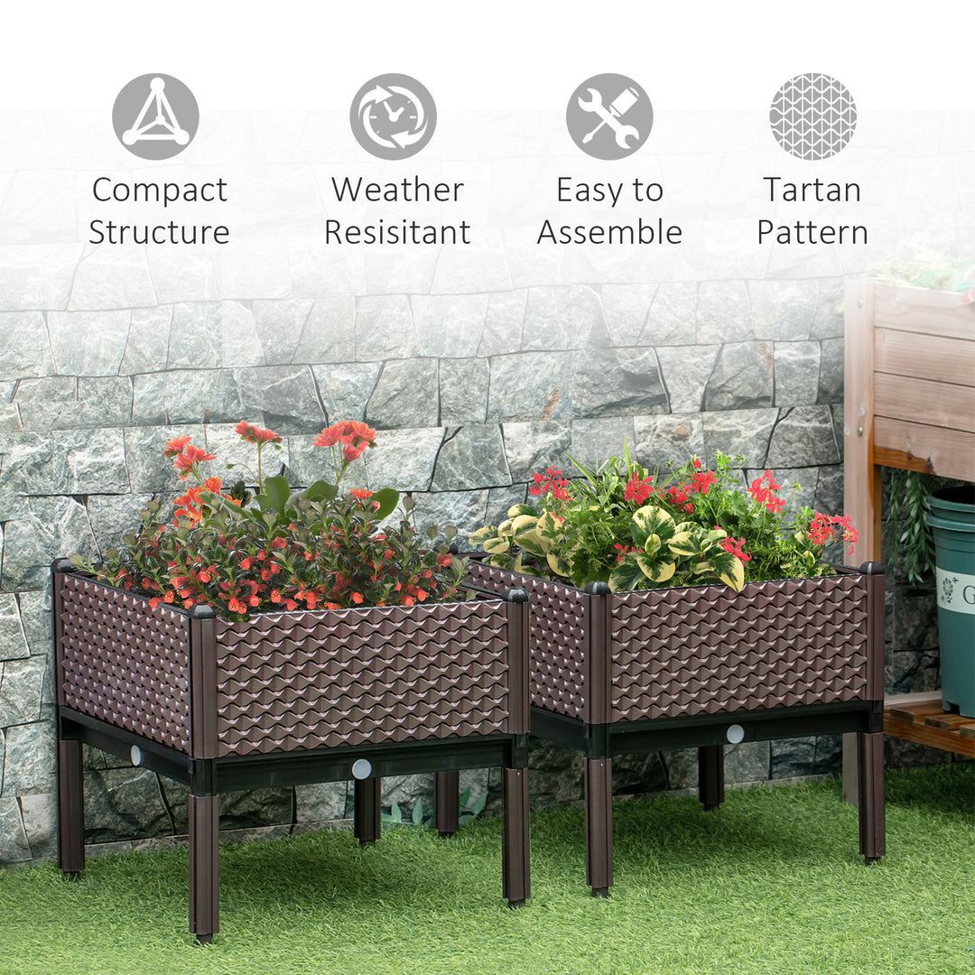 50cm x 50cm x 46.5cm Set of 2 41L Garden Raised Bed, Elevated Planter Box, Flower Vegetables Planting Container with Self-Watering Design and Drainage Holes