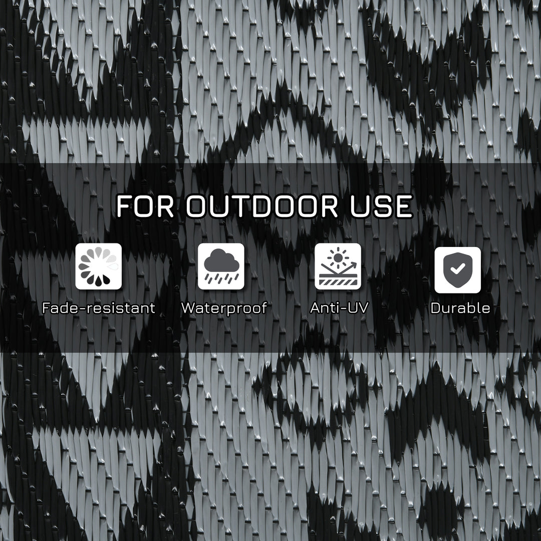 182 x 274cm Reversible Patterned Outdoor Rug, with Bag - Black/Grey