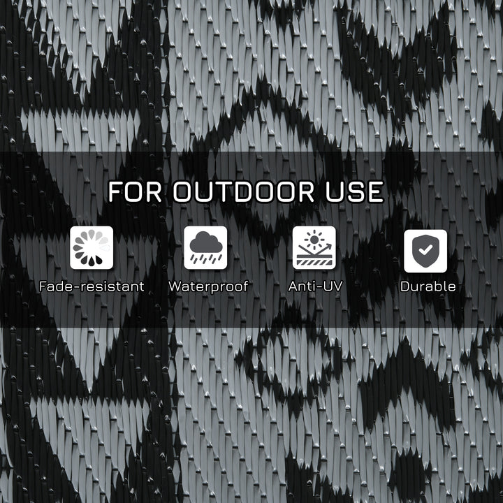 182 x 274cm Reversible Patterned Outdoor Rug, with Bag - Black/Grey