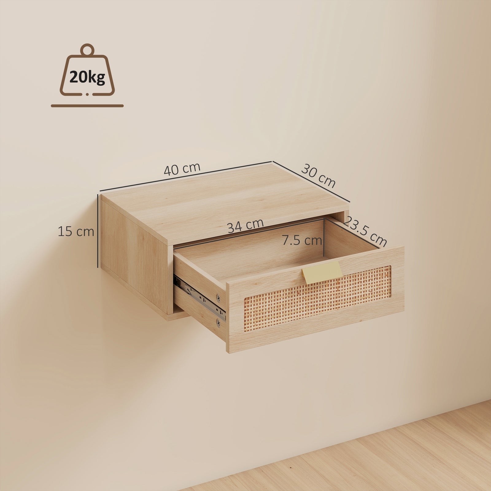 Floating Bedside Tables Set of 2, Wall Mounted Bedside Cabinets with R