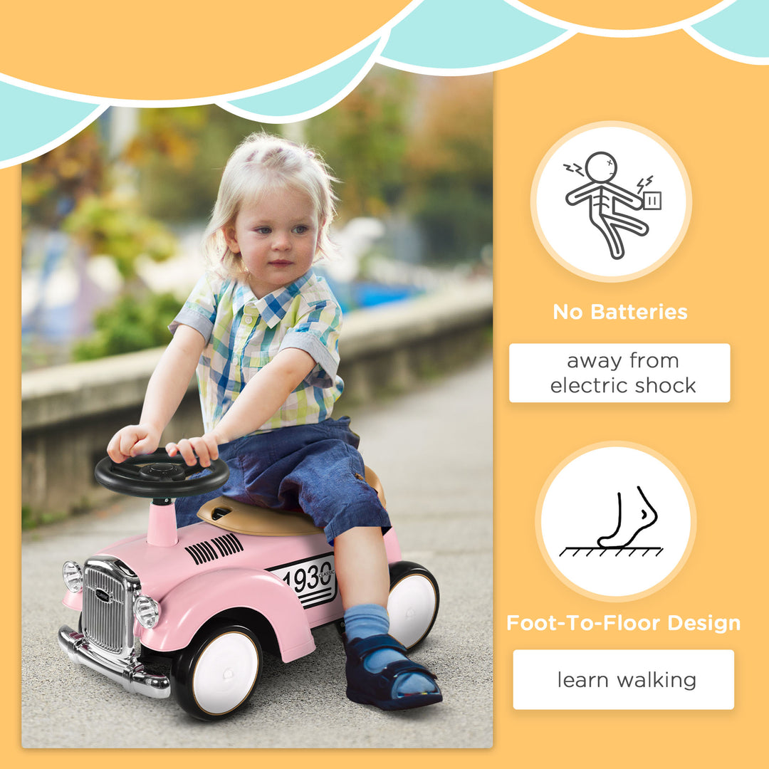 AIYAPLAY Foot To Floor Slider for Toddlers with Under Seat Storage Ride on Sliding Car with Horn Aged 12-36 Months Pink | Aosom UK