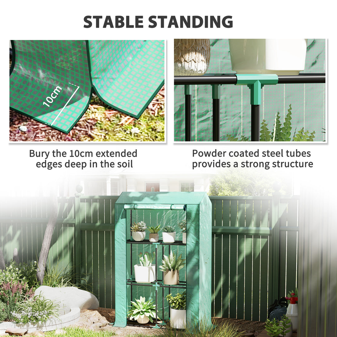 40 x 100cm Three Shelf Steel Frame Greenhouse - Green