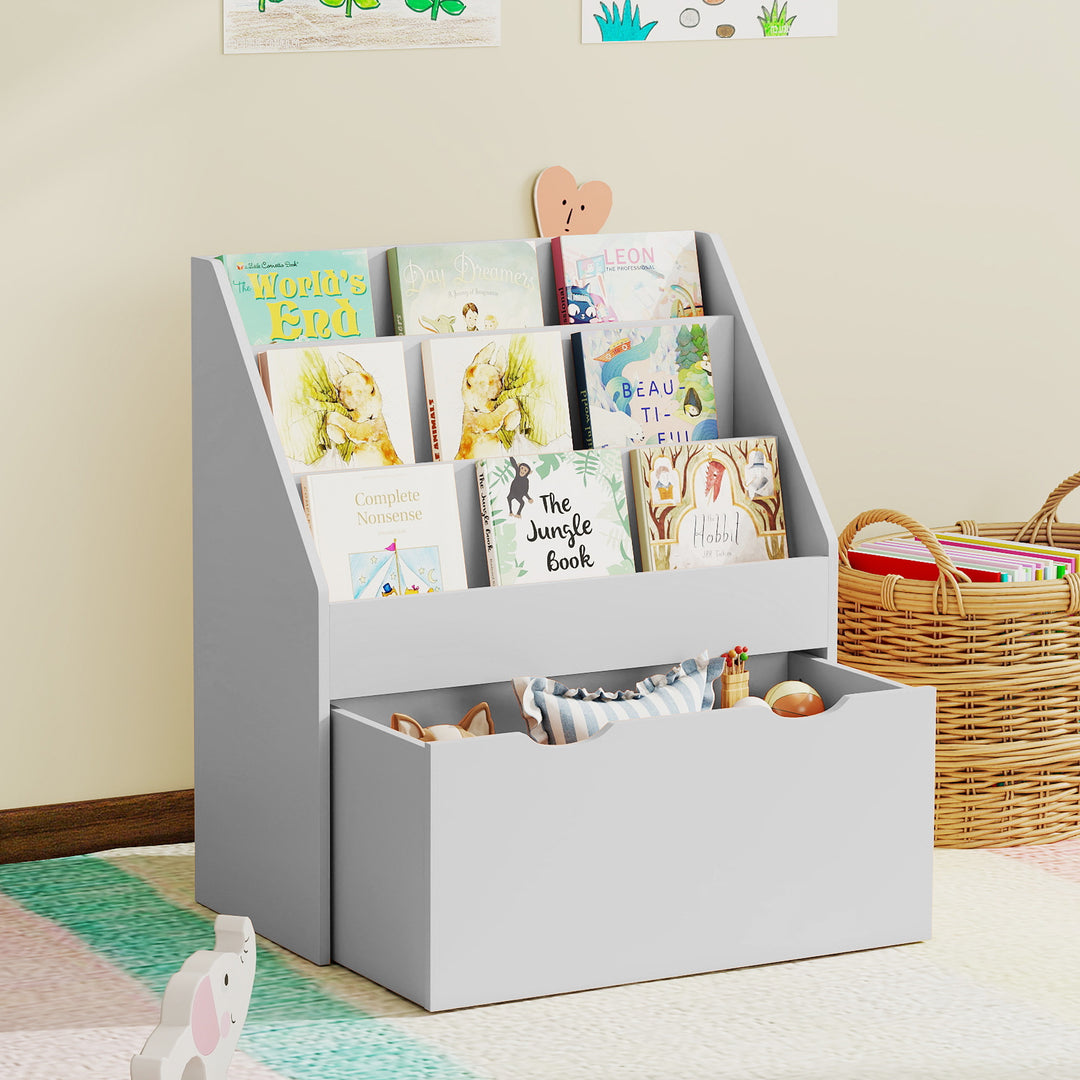 MCL Bookcase for Kids with Shelves, Drawer, Bookcase for Bedroom, Playroom, Grey