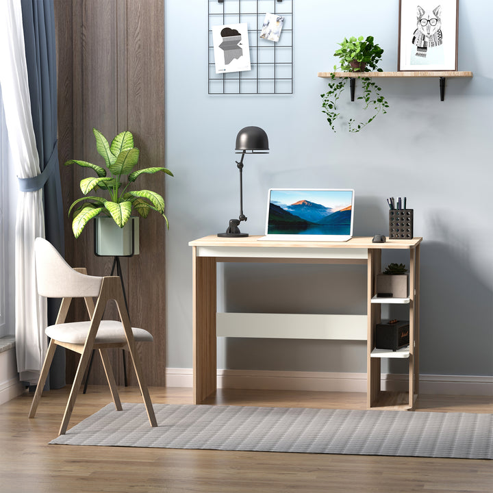 MCL Computer Desk, Writing Desk with 3-Tier Storage Shelf, Work Table for Home Office, Study, Living Room, Oak and White