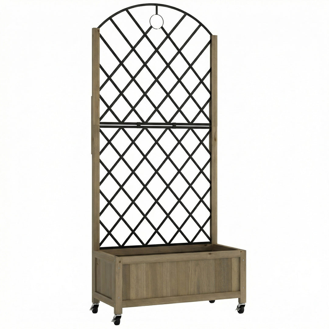 Raised Garden Bed with Metal Trellis, Wooden Elevated Planter Box w/Lo