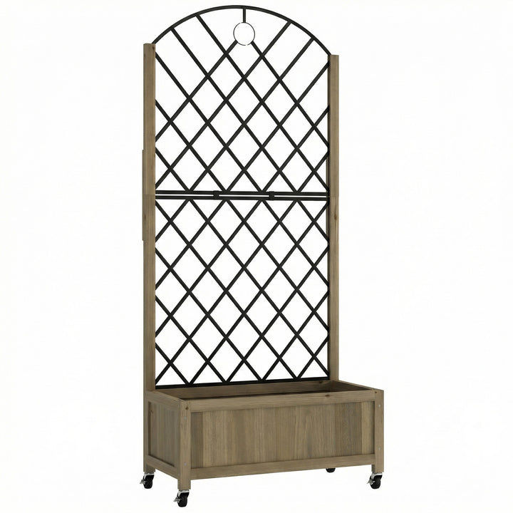 Raised Garden Bed with Metal Trellis, Wooden Elevated Planter Box w/Lo