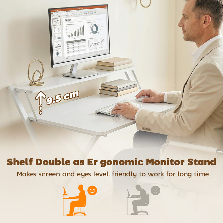 Compact Folding Desk for Small Spaces with Storage Shelf for Home Offi