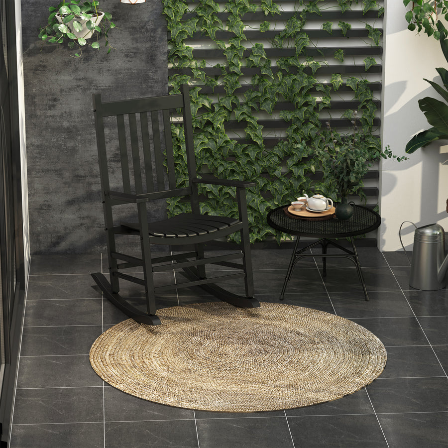 Outdoor Porch Rocking Chair Armchair Wooden Patio Rocker Balcony Deck Garden Seat Black