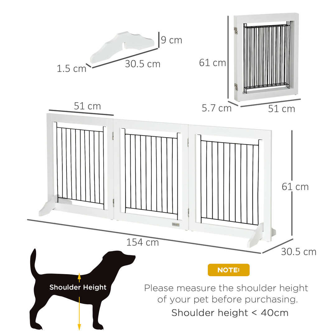 MCL Foldable Pet Gate, with Three Panels & Two Support Feet - White