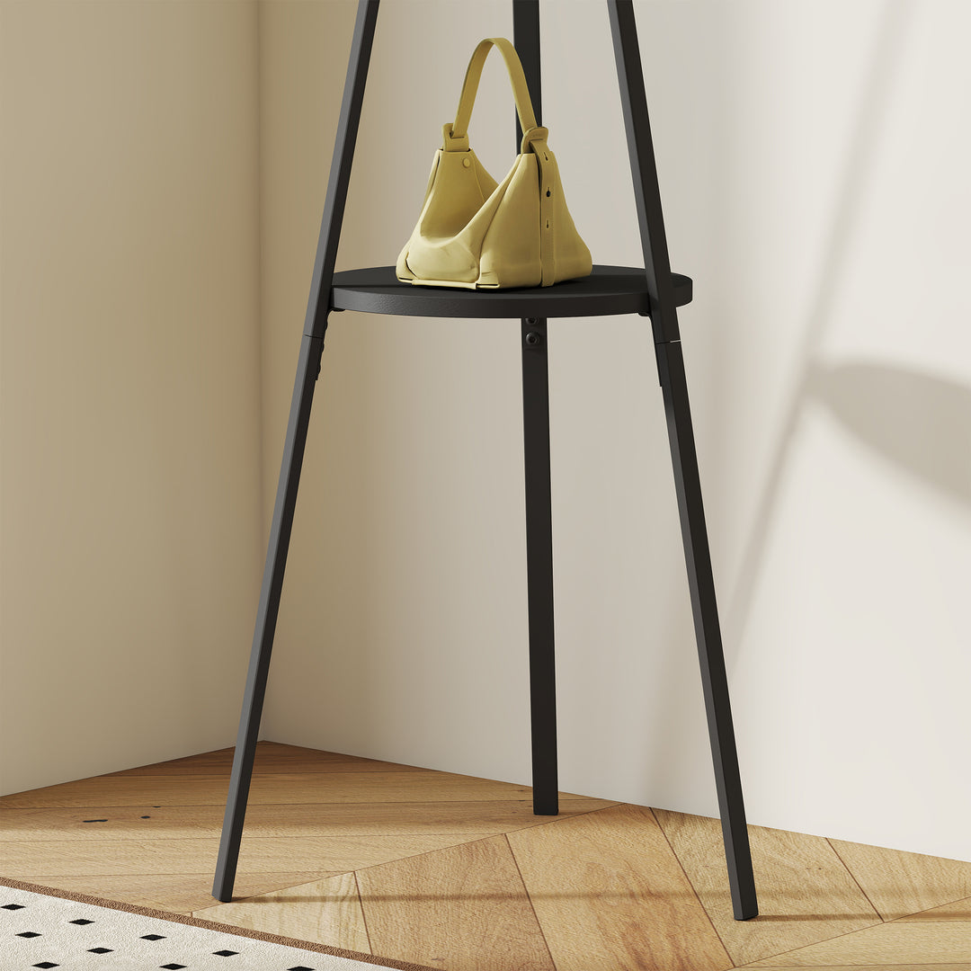 MCL Freestanding Metal Coat Rack Stand 9 Hooks Clothes Tree with 1 Shelf Hat Display Hall Tree Hanger Bag Umbrella Hanging Organiser Black