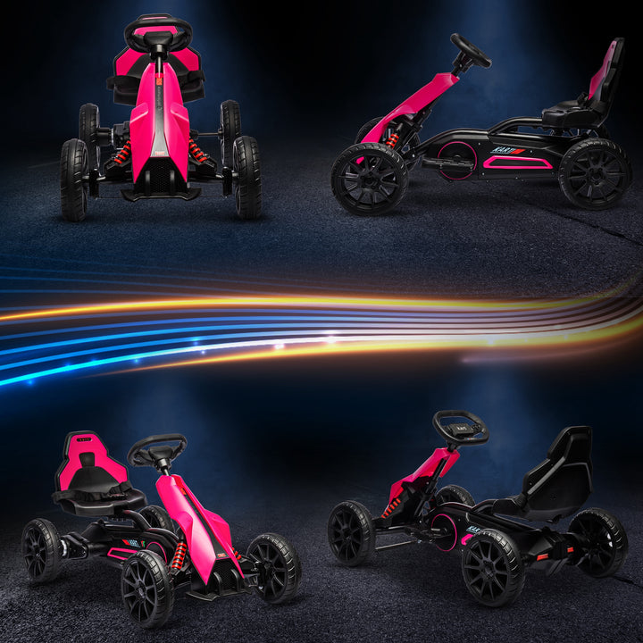 12V Electric Go-Kart for Kids, Ride-On Racing Go-Kart, with Forward and Reversing Functions, for Ages 3-8 Years - Pink