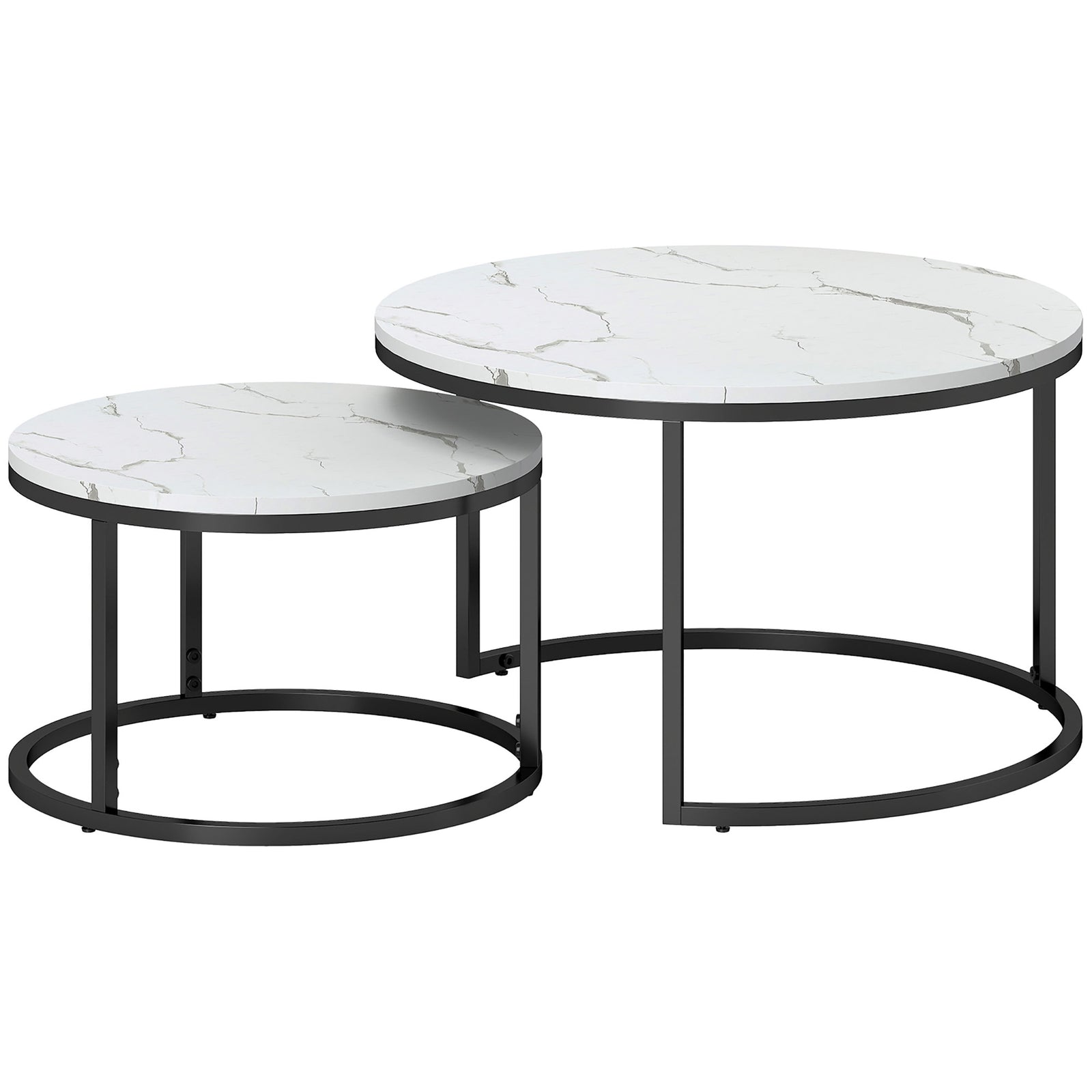 Set of Two Marble-Effect Stacking Tables - Black/White
