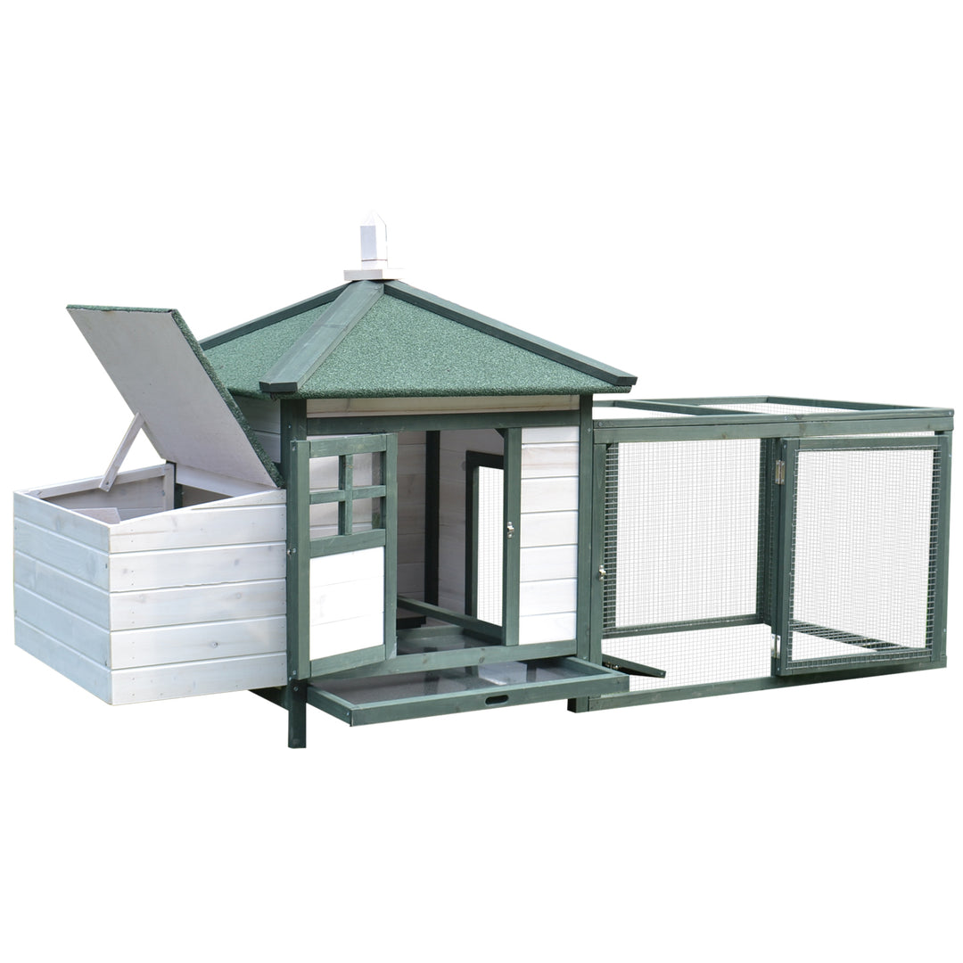 Chicken Coop, Small Animal Pet cage w/ Nesting Box, Wooden Outdoor Run, Green