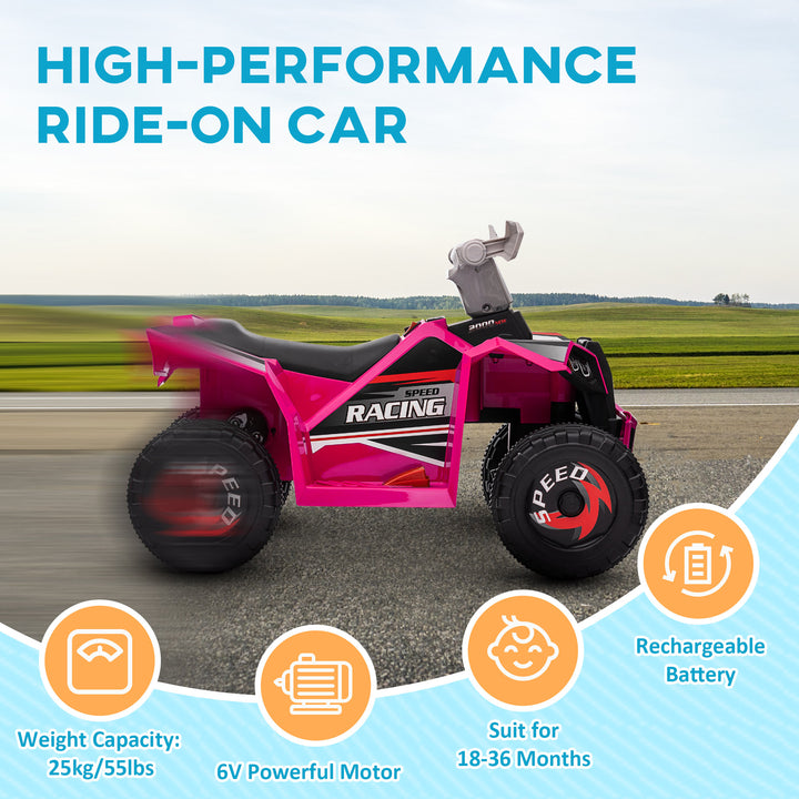 HOMCOM 6V Electric Quad Bike for Toddlers, Wear-Resistant Wheels, Forward and Backward Function, Pink | Aosom UK