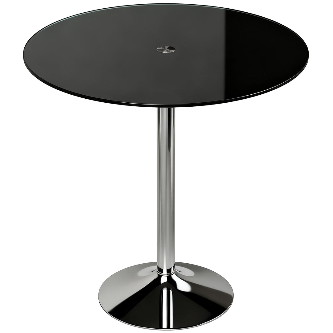 Round Bar Table, Modern Dining Table with Tempered Glass Top and Steel