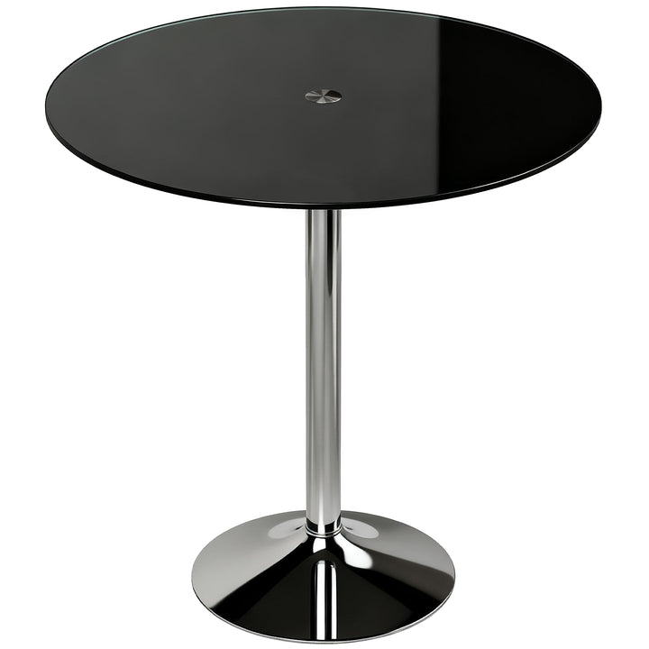 Round Bar Table, Modern Dining Table with Tempered Glass Top and Steel