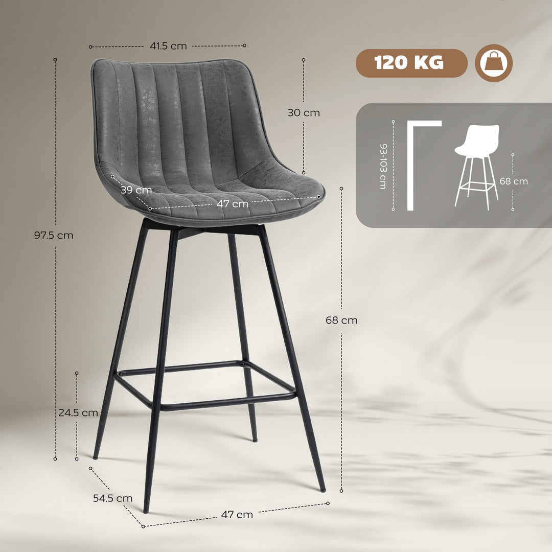 Set of 2 PU Leather Swivel Bar Stools