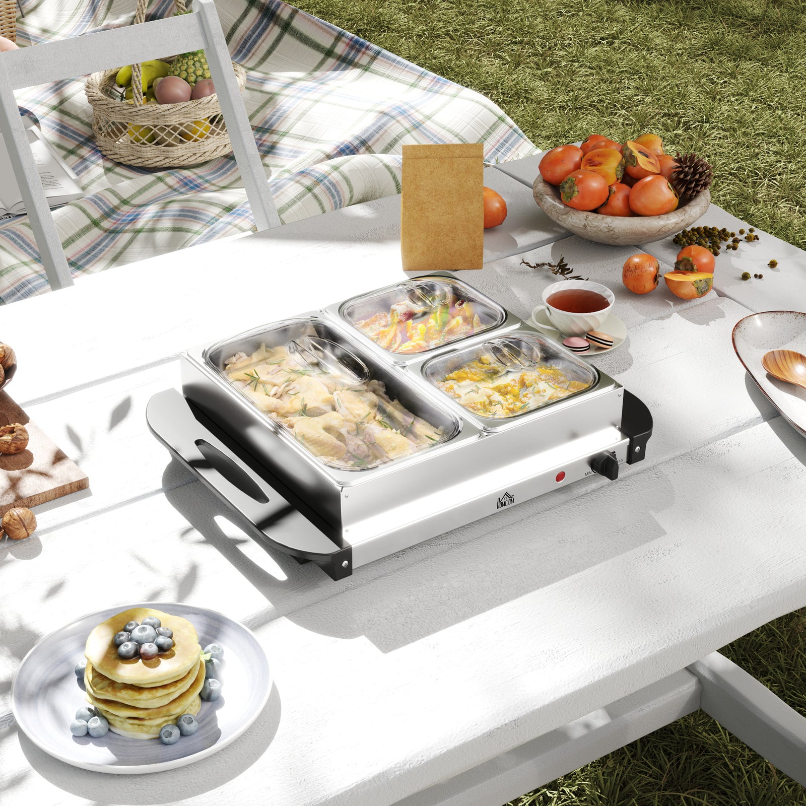 4.5L Stainless Steel Electric Buffet Server, with 3x Trays and Lids