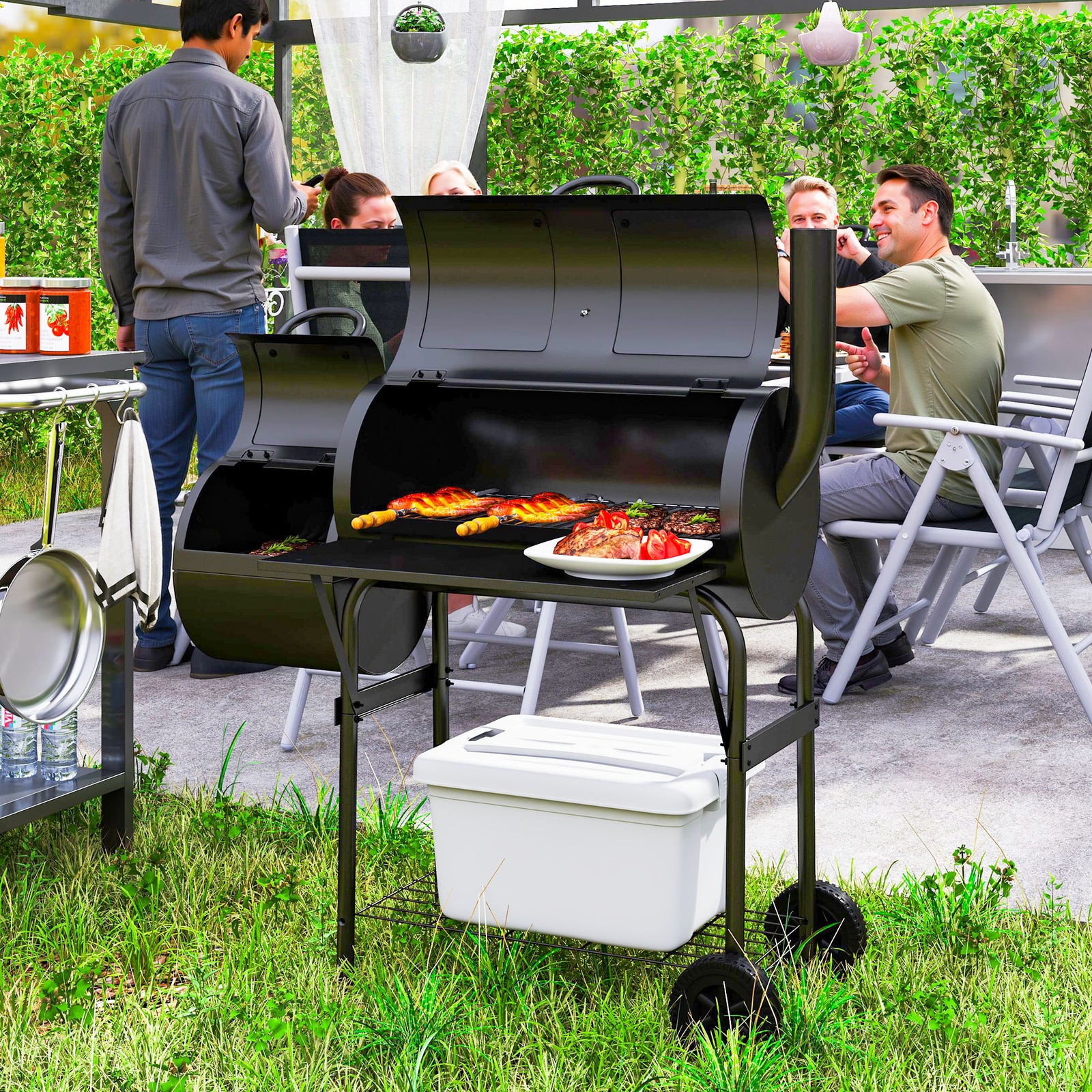 Barbecue Grill Portable Outdoor Charcoal BBQ Grill with Offset Smoker 