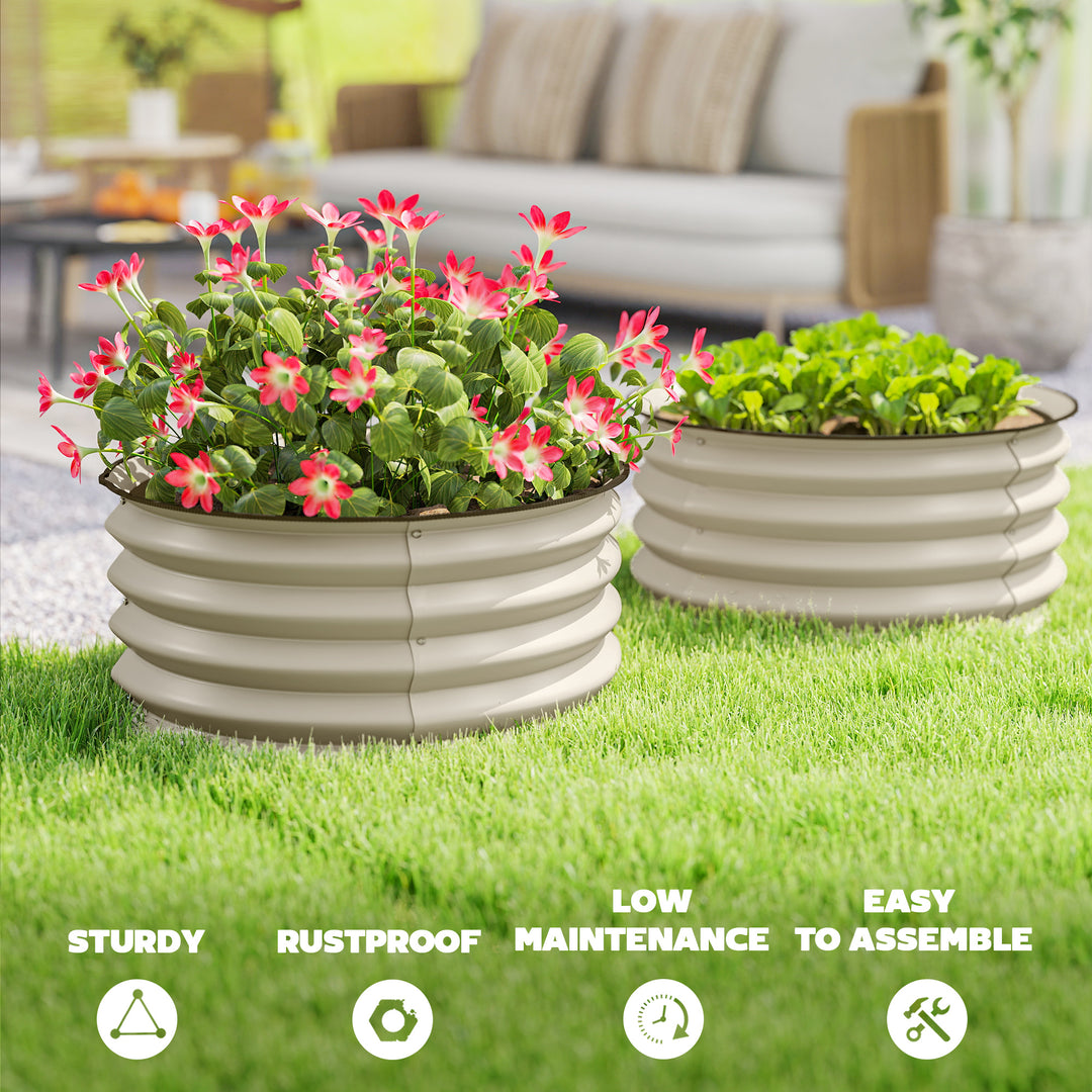 Set of 2 Raised Garden Bed, Metal Planter Box with Safety Edging, Easy