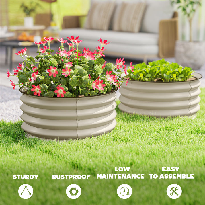 Set of 2 Raised Garden Bed, Metal Planter Box with Safety Edging, Easy