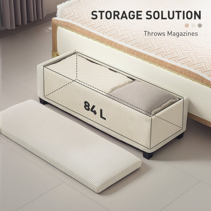 Storage Ottoman Bench, Corduroy Footstool with Removable Lid and Legs, 112cm Storage Chest Box for Living Room, Bedroom, Hallway, Beige