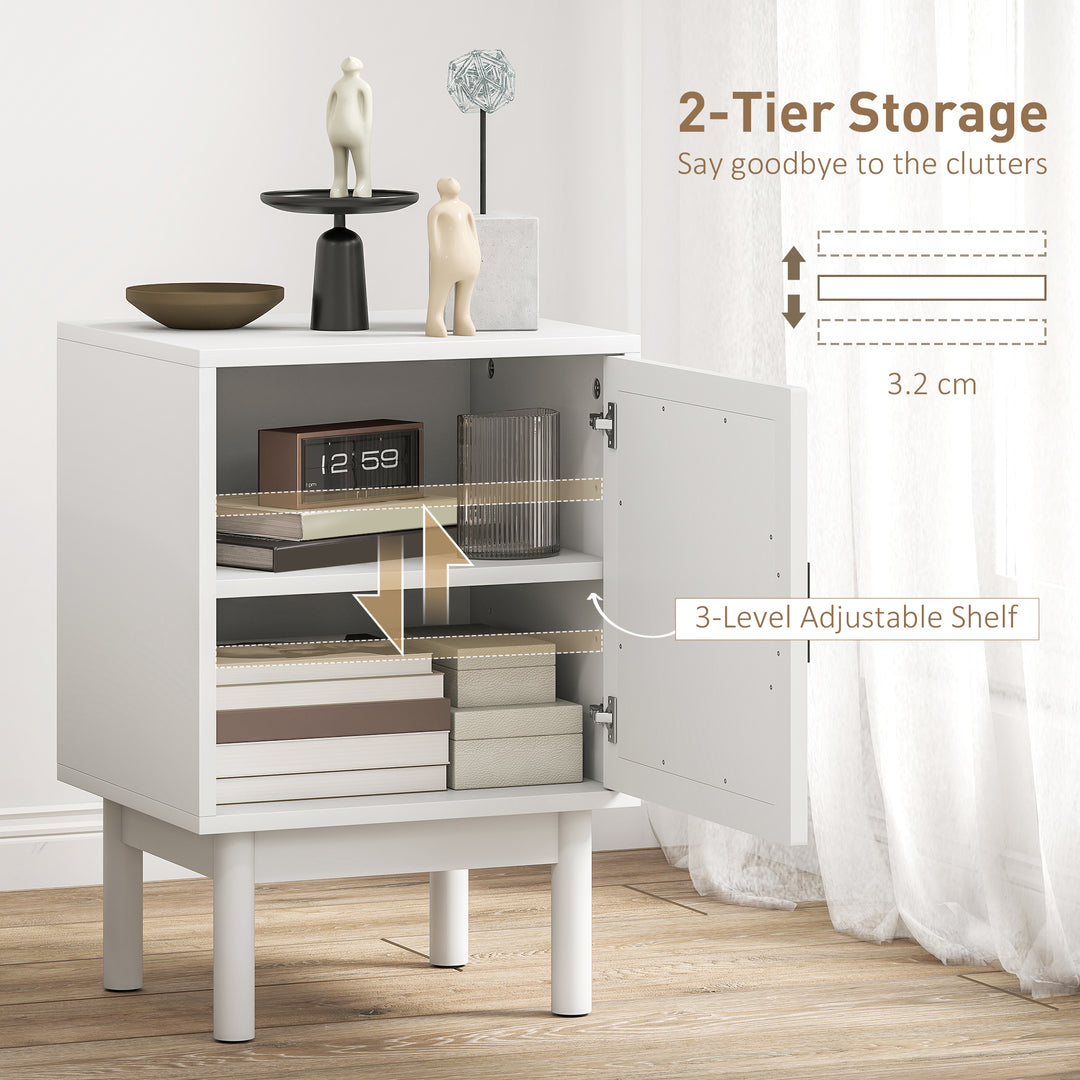 Rattan Bedside Table for Bedroom - White