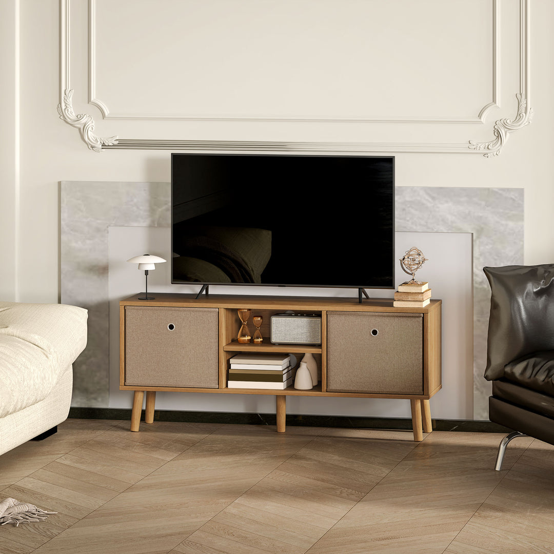 TV Cabinet Stand Unit for TVs up to 50'' with Foldable Drawers, Entertainment Centre for Living Room Brown