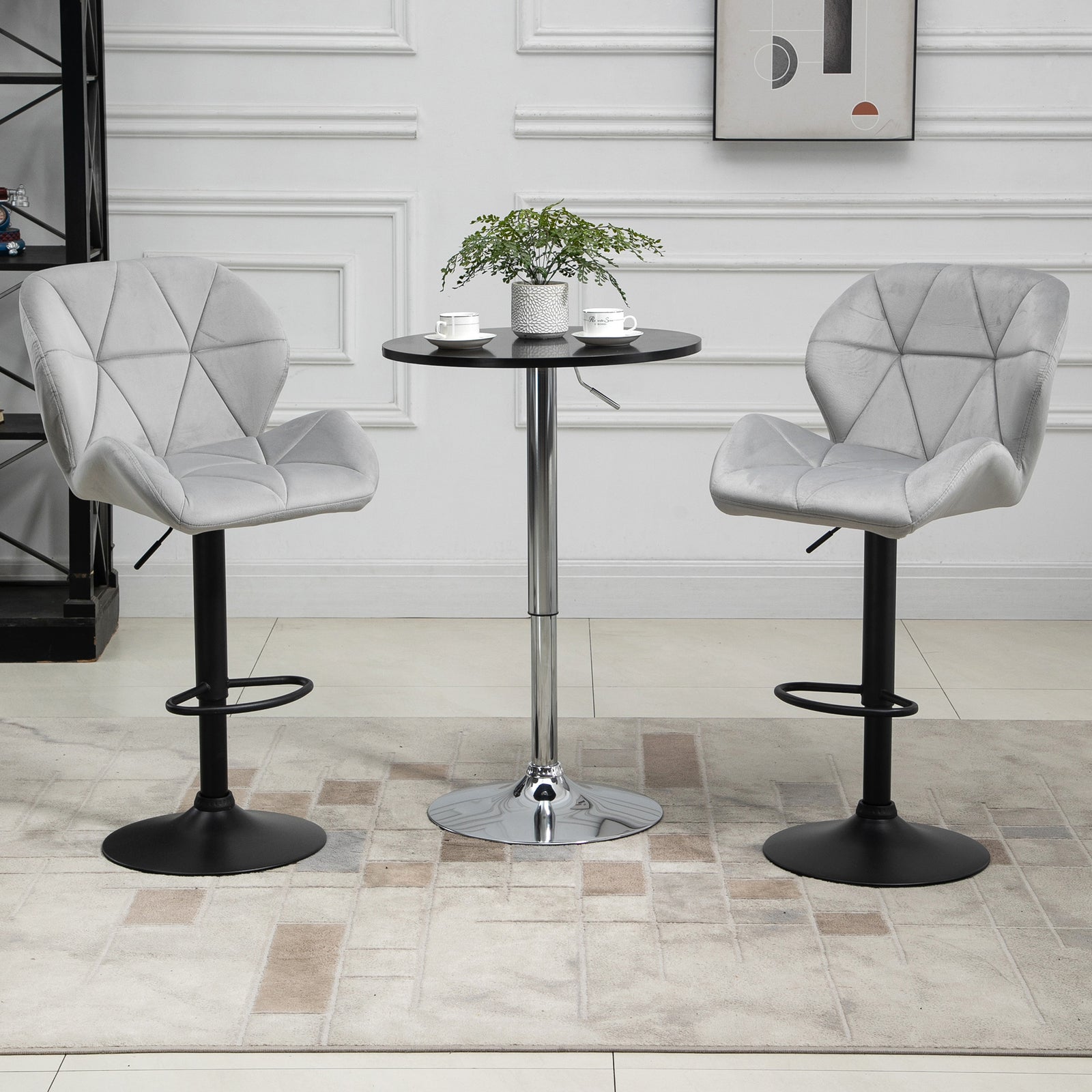 Adjustable Bar Stools Set of 2, Armless Upholstered Swivel Counter Chairs, Barstools with Back, Footrest, Light Grey