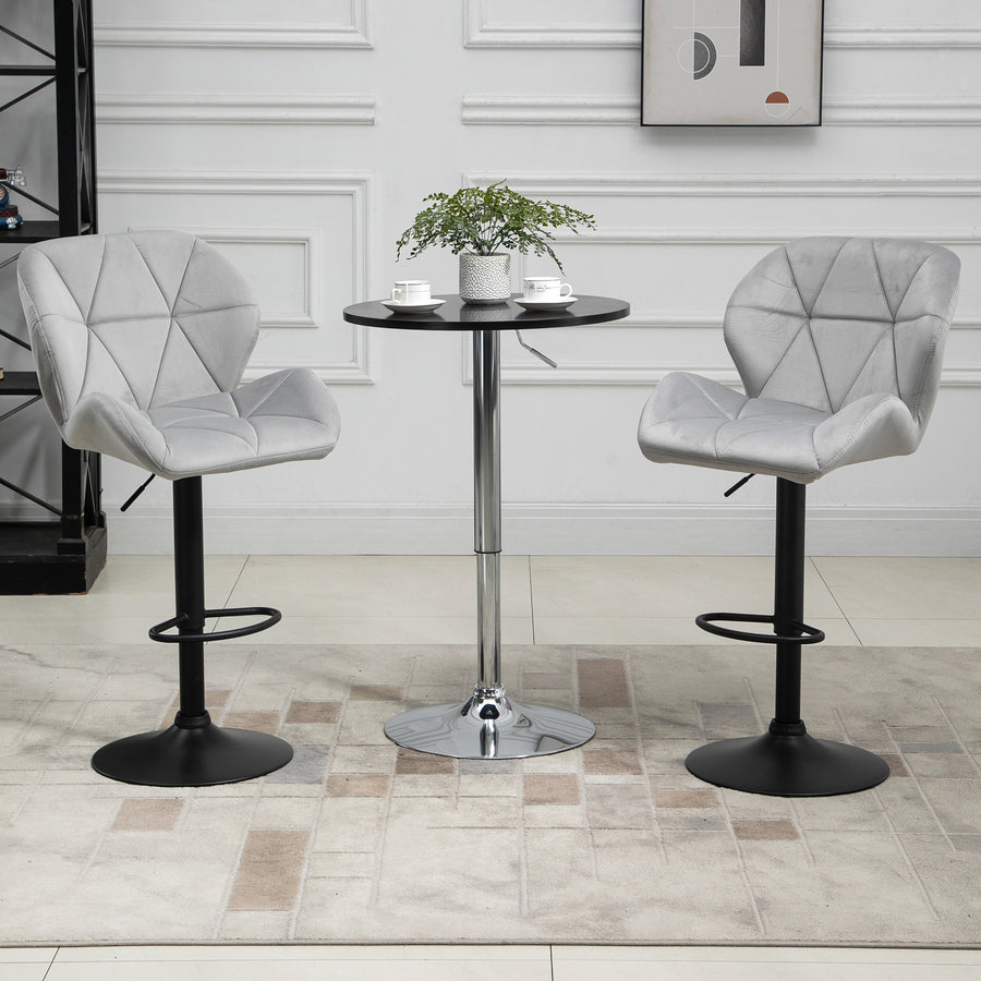Adjustable Bar Stools Set of 2, Armless Upholstered Swivel Counter Chairs, Barstools with Back, Footrest, Light Grey
