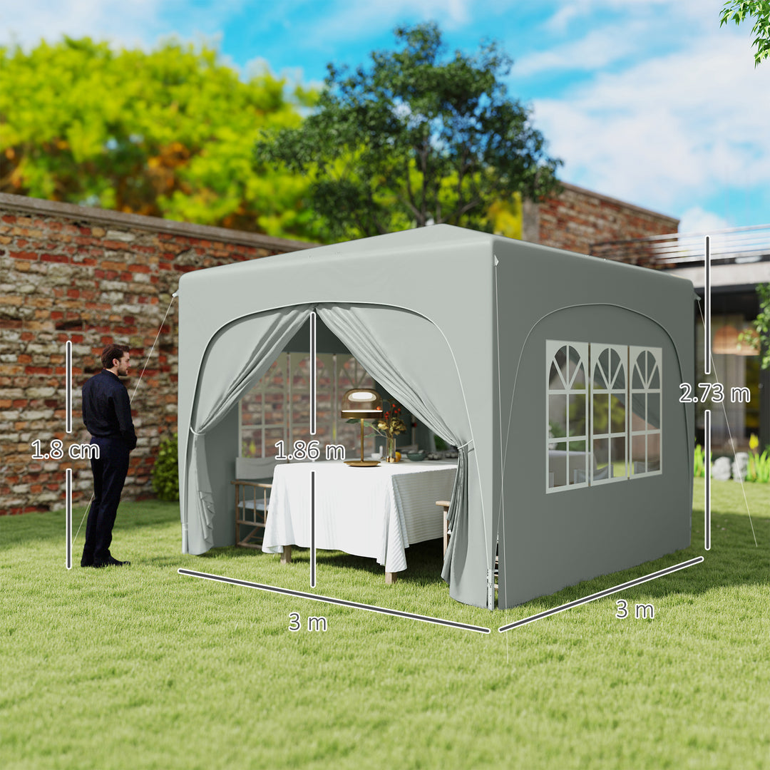 3 x 3m Pop-Up Gazebo Shelter, with Accessories - Light Grey