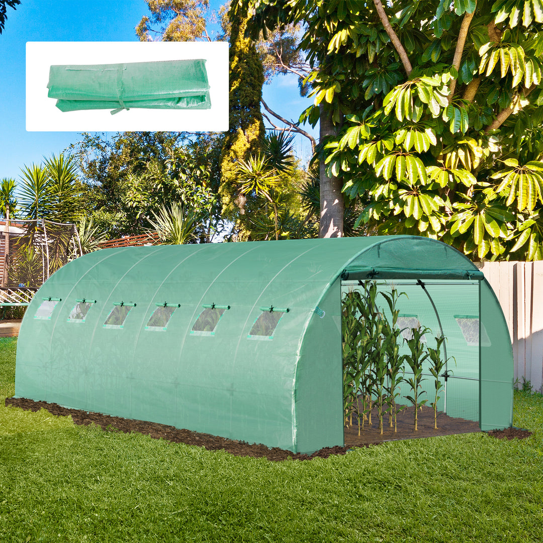 Outsunny 6 x 3 x 2m Greenhouse Replacement Cover ONLY Winter Garden Plant PE Cover for Tunnel Walk-in Greenhouse with Roll-up Windows | Aosom UK