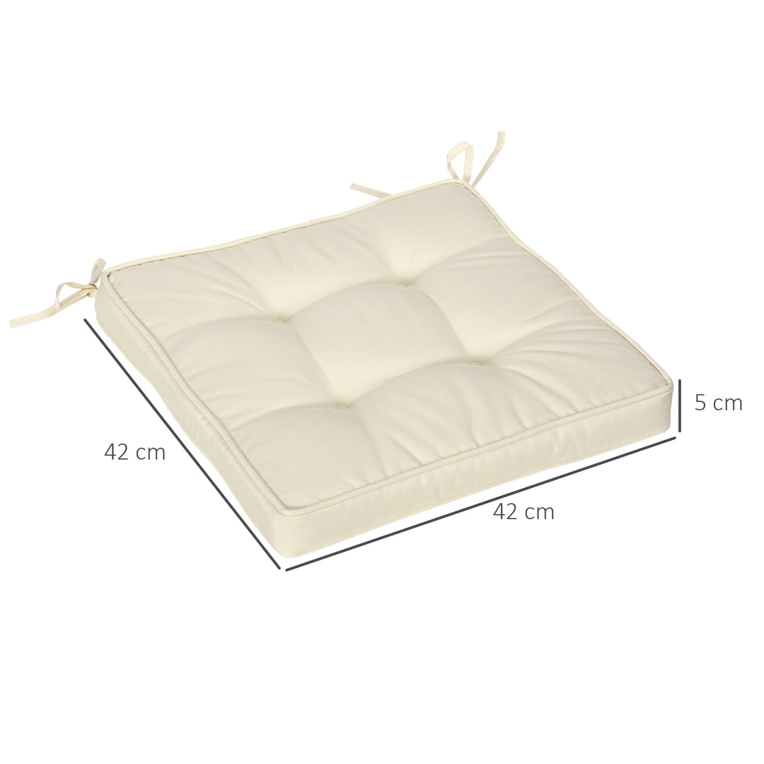 Set of 4 Garden Seat Cushion with Ties, 42 x 42cm Replacement Dining Chair Seat Pad, Cream White