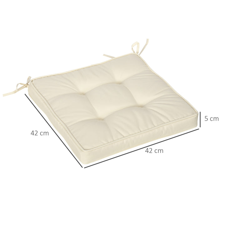 Set of 4 Garden Seat Cushion with Ties, 42 x 42cm Replacement Dining Chair Seat Pad, Cream White