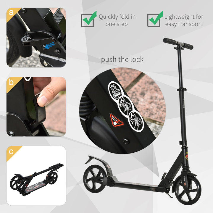 HOMCOM Folding Kick Scooter 2 Big Wheels Teens Adult 14+ Adjustable Ride On Black