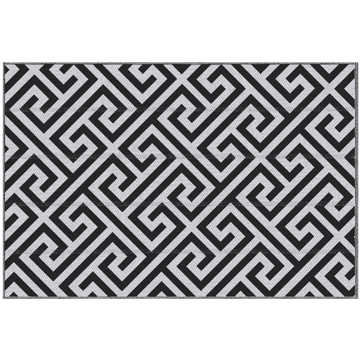 Outdoor Rug Reversible Mat Plastic Straw Rug Portable RV Camping Mat for Garden Deck Picnic Indoor, 121 x 182 cm (4 x 6 ft), Black & White