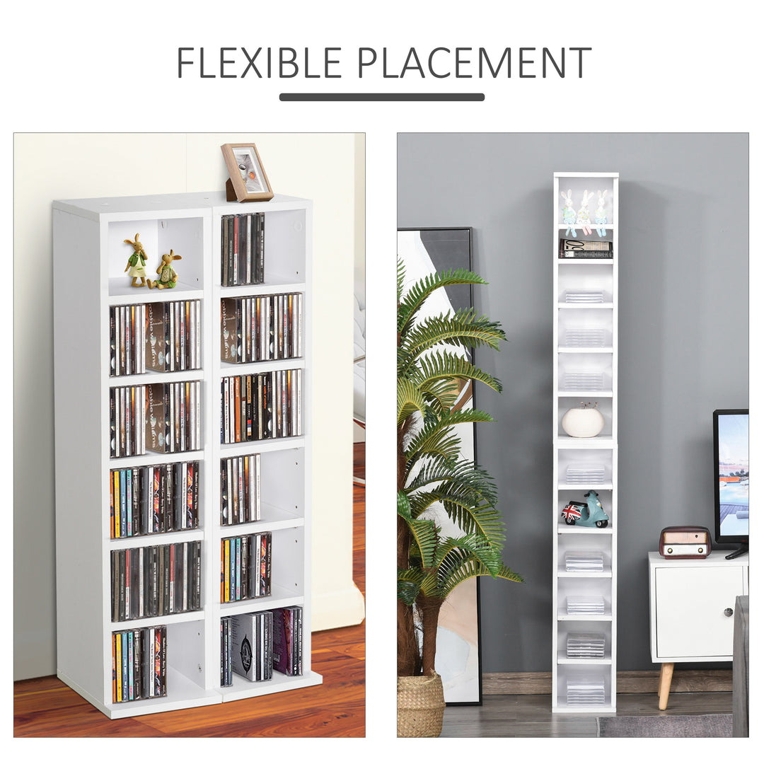 HOMCOM Media Storage Shelving Units: Set of 2 CD DVD Blu-Ray Tower Racks with Adjustable Shelves, Bookcase Organisers, White | Aosom UK