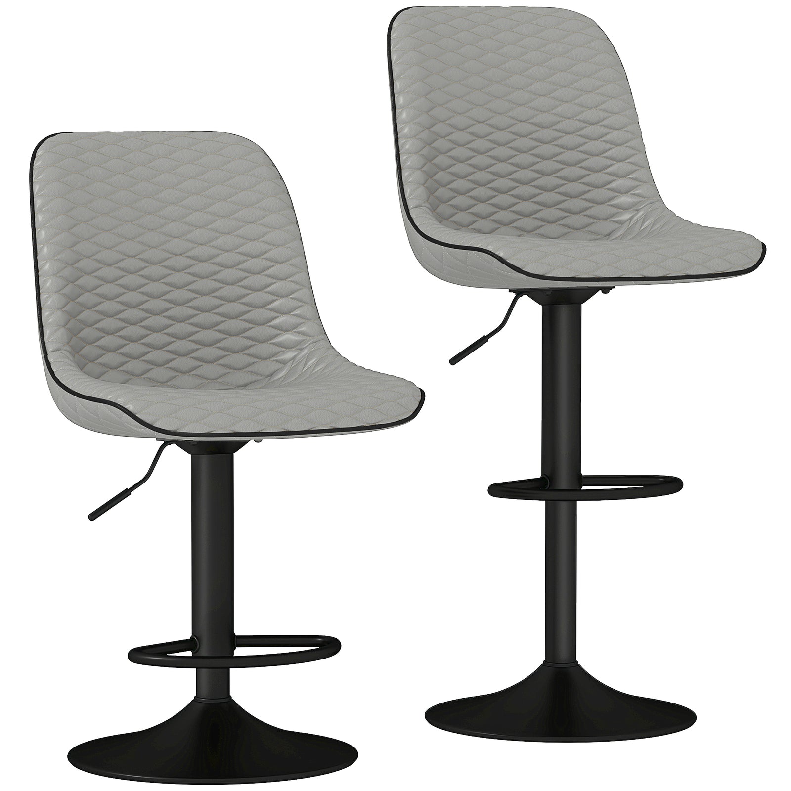 Set of Two Faux Leather Bar Stools - Grey